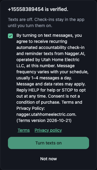 Step 3: box checked; the Turn texts on button is enabled